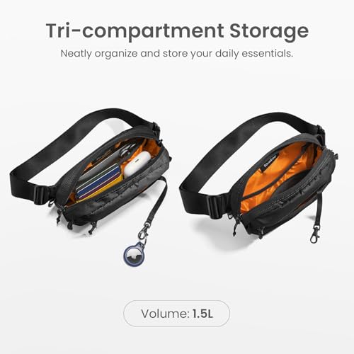tomtoc 1.5L Sling Bag with RFID Blocking Crossbody Chest Pack for Men Women - color: Black, size: 1.5L