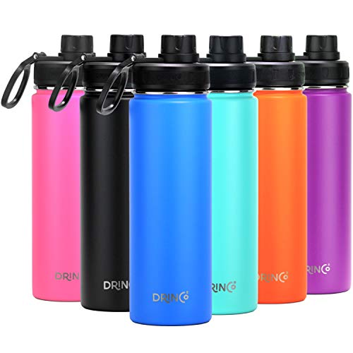 Drinco Stainless Steel Water Bottle Spout Lid Vacuum Insulated Double Wall Water Bottle Wide Mouth Leak Proof Keep Cold Sport Camping Hiking (22oz Royal Blue) - color: 22oz Royal Blue