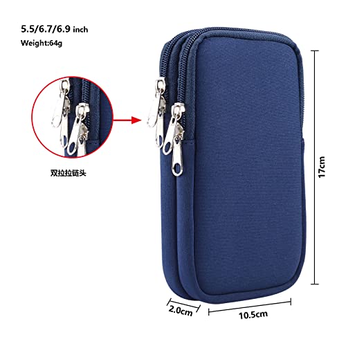 Dual Layer Universal Neoprene Cell Phone Sleeve, Zip Wallet Belt Loop Holster for iPhone 17 16 15 14 13 12 11 Pro Max Samsung Galaxy A17 16 S26 Ultra Google Pixel 10 Pro XL OnePlus 15 (Blue) - color: Blue