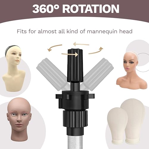 ZQIAN BEAUTY Wig Stand Tripod 50 Inch Metal Wig Mannequin Head Tripod Stand For Hairdressing Training Head Adjustable Wig Tripod Stand with Tool Tray (Silvery, Mannequin Head Not Included) - color: Silvery, size: 50 Inch