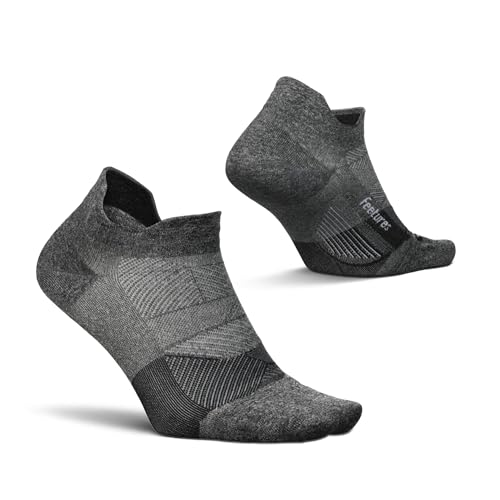 Feetures Elite Ultra Light No Show Tab Ankle Socks - Sport Sock with Targeted Compression - color: New Gray (1 Pack), size: Small