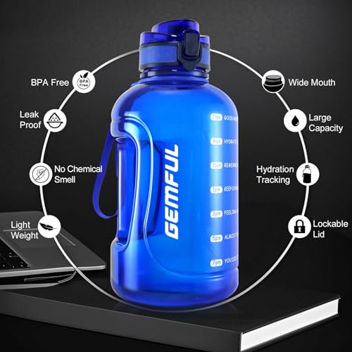 GEMFUL 2L Water Bottle with Handle 64oz Large Jug Leak-Proof (Royal Blue) - color: Royal Blue, size: 67.6 Ounces