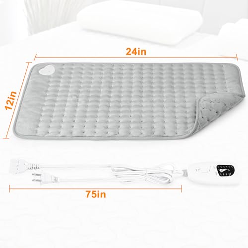 Heating Pad,Heated Blanket,Heating Pad for Back Neck,Silvergray,24x12 in - color: Gray, size: 24x12 Inch