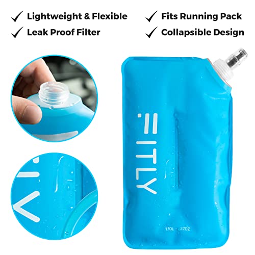 FITLY Soft Flask Running Water Bottle - Collapsible Hydration Flask - color: Blue, size: 37 Ounces