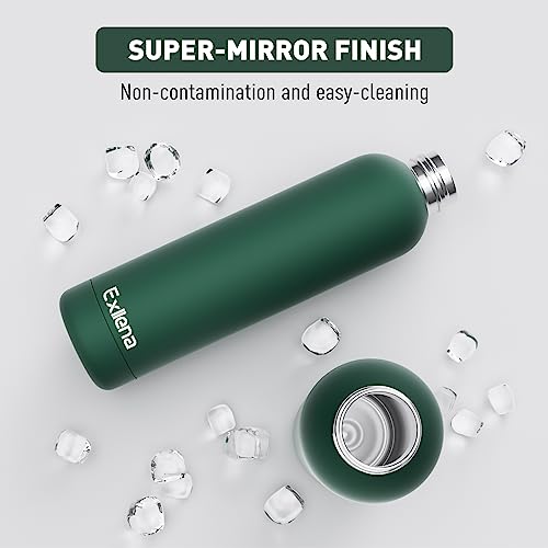 Exllena Slim Insulated Water Bottles for Travel 32oz with Clip, Double Wall Vacuum Stainless Steel Water Bottle Keeps Drinks Cold 24 Hrs/Hot 12 Hrs, 100% Leakproof, BPA Free(Emerald Green) - color: Emerald Green, size: 1 L