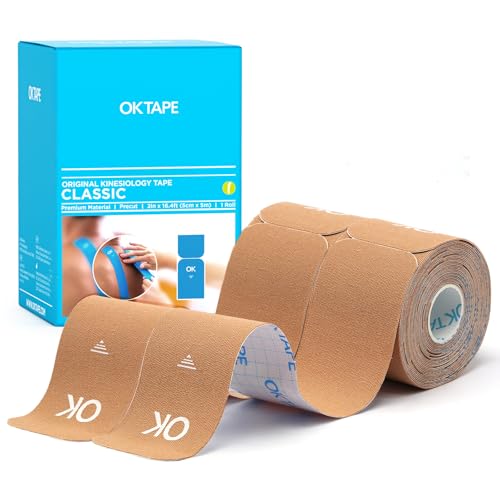 OK TAPE Kinesiology Tape 10" Precut Elastic 20 Strips 2in x 16ft, 2 Rolls - color: Beige, size: 2 Rolls
