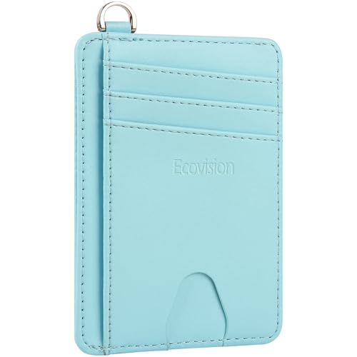 Slim Minimalist Front Pocket Wallet, RFID Blocking Credit Card Holder Wallet with Integrated D-Shackle for Men Women - color: Cowhide Fresh Blue