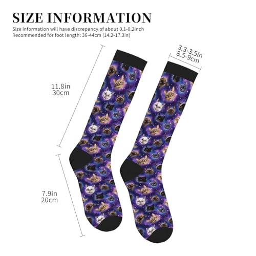 Compression Socks Women Knee High Support Circulation Stockings for Running Cycling Flying - color: Galaxy Cat