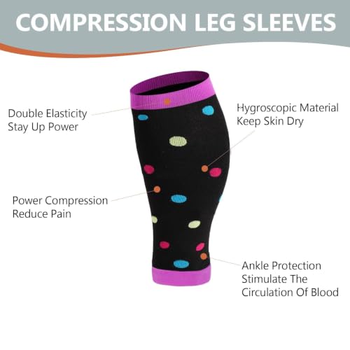 Plus Size Compression Leg Sleeves for Women& Men 15-20mmHg Wide Calf Knee High Leg Sleeves - color: Purple Dot, size: 3X-Large-4X-Large