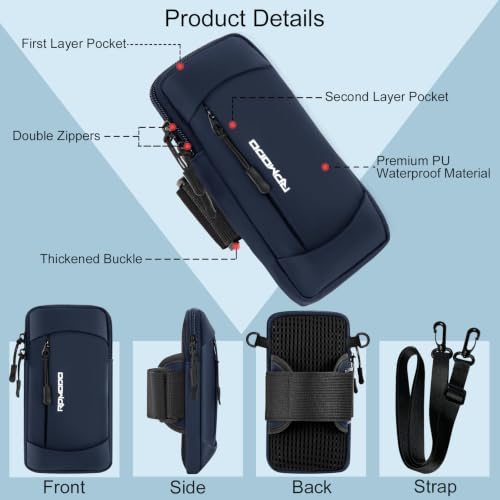 Phone Holder for Running with Adjustable Crossbody Strap, 7.5" Blue - color: 06-Blue + Black Strap