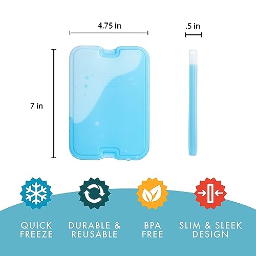 Cool Coolers by Fit & Fresh 4 Pack XL Slim Ice Packs, Quick Freeze Space Saving Reusable Ice Packs for Lunch Boxes or Coolers - color: Purple (4 Pack)