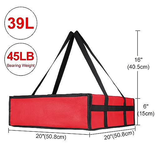 Insulated Pizza Delivery Bag for Carry Hot, 20" x 20" x 6", Red, 1Pk - color: Red, size: 20 x 20 x 6 inches