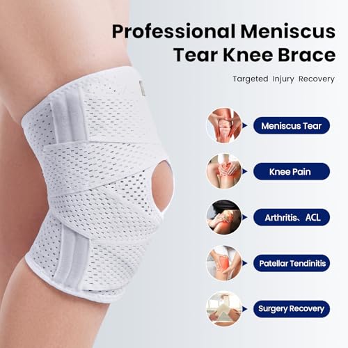 JOMVD Knee Brace for Meniscus Tear, Knee Pain Relief, Arthritis, ACL&MCL - color: White, size: XX-Large