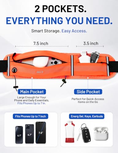 MIER Running Belt for Women & Men, Fanny Pack with Marathon Bib Clip Orange - color: Orange