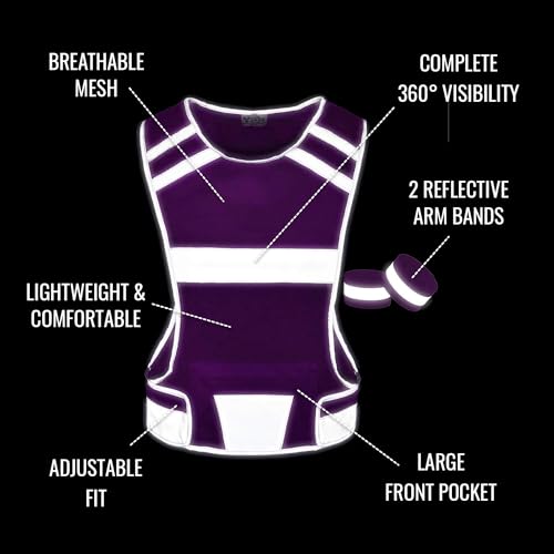 Mesh Safety Vest with Pocket & 2 Wrist Bands, High-Visibility Running Vest - color: Pink, size: Small