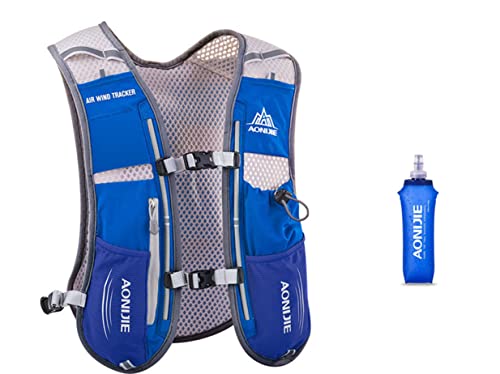 AONIJIE 5L Outdoor Sport Multifunctional Camping Backpack Cycling Running Climbing Hiking Hydration Vest Pack - color: Blue With 500ml Soft Flask