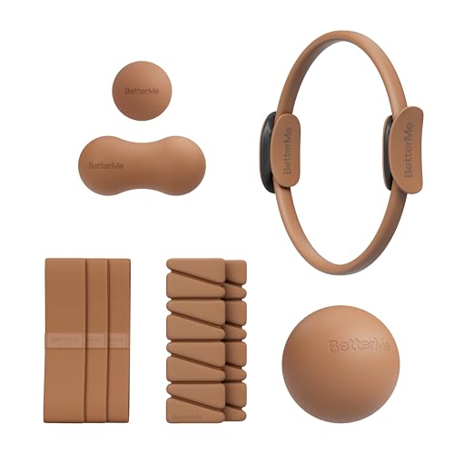 BetterMe Sculpt Body Kit - Pilates Equipment Set for Home Workouts - Home Pilates Kit with Pilates Ring Pilates Ball Resistance Bands, and Recovery Massage Tools - color: Mocha