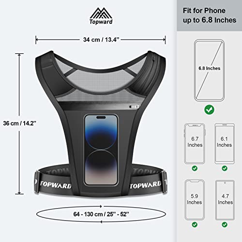 Topward Running Phone Holder Vest for Men Women Jogging Walking Exercise & Gym Workout. Waterproof Chest Pack for All Smartphones