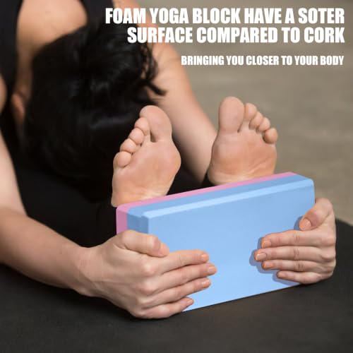 Septo 2 Pcs Yoga Blocks, 9x6x3 Inch Foam Blocks for Pilates - color: Blue-Pink