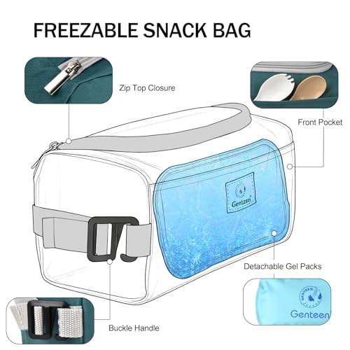 Genteen Small Cooler Bag with Ice Pack,Insulated Lunch & Snack Tote - color: Green