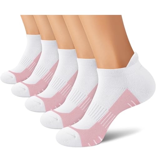 cuangya Ankle Socks Women Athletic Running Cushion Low Hiking Sock 5-6 Pair - color: 5 Pairs White, size: 8-10