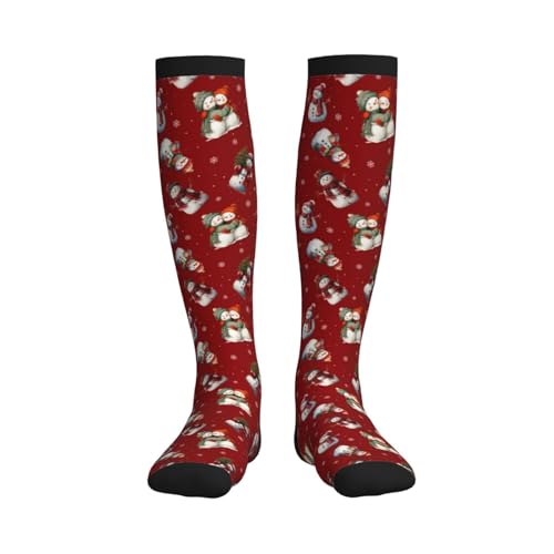 Compression Socks Women Knee High Support Circulation Stockings for Running Cycling Flying - color: Snowman