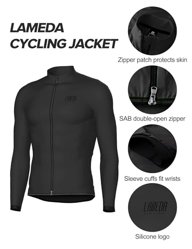 LAMEDA Cycling Jacket for Men Women, Windproof Lightweight Packable Cycling Windbreaker Bicycle Clothing Jacket - color: Bk Jacket-plus, size: Medium