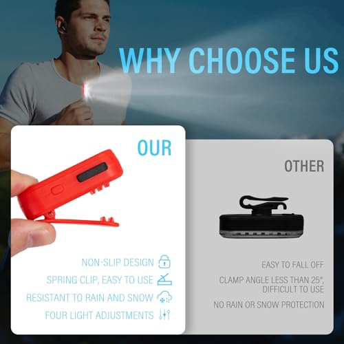 Running Lights for Runners, Rechargeable Walking Light for Night Walking, Portable Hands Free Flashlight for Walkings Dog, Safety Lights for Walkings at Night, Clip Light Flashing Camping(1Pcs Red)