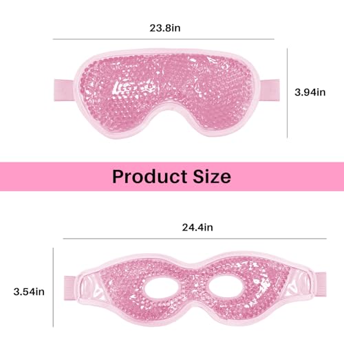 Cooling Eye Mask with Gel Bead 2 Pack Gel Eye Mask Cold Eye Mask for Relaxtion,Puffy Eyes Reusable Cold & Warm Compress for Puffiness,Dry Eyes,Headaches,Migraines,Stress Relief,Post Surgery - color: Pink-full&hole