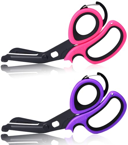 MEUUT Trauma Shears with Carabiner 7.5 Inch 2-Pack Medical Scissors - color: Pink/Black+purplish Red/Black