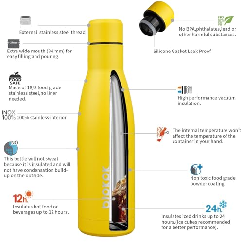 BJPKPK 17oz Skinny Insulated Water Bottle, Stainless Steel Flask - color: Yellow, size: 17 Ounces