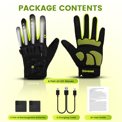 Rechargeable 4 LED Flashlight Cycling Gloves Hands Free Led Gloves for Men - color: Green, size: Large