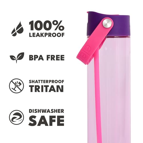 Elemental Splash 26oz Tritan Plastic Reusable Water Bottle w/Straw & Strap - color: Berry Blast, size: 26 Ounces