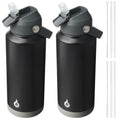 BJPKPK 2 Pack 32oz Insulated Water Bottles with Straw Lids, Stainless Steel - color: 2 X Black, size: 32 Ounces