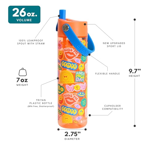 Elemental Splash 26oz Tritan Plastic Reusable Water Bottle w/Straw & Strap - color: Good Vibes, size: 26 Ounces