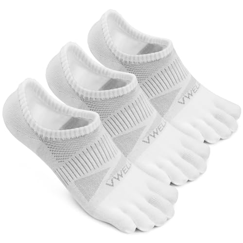 VWELL No Show Toe Socks for Men Women COOLMAX Five Finger Socks Athletic Running Ankle Low Cut 5 Toe Socks (3Pairs) - color: White, size: Large