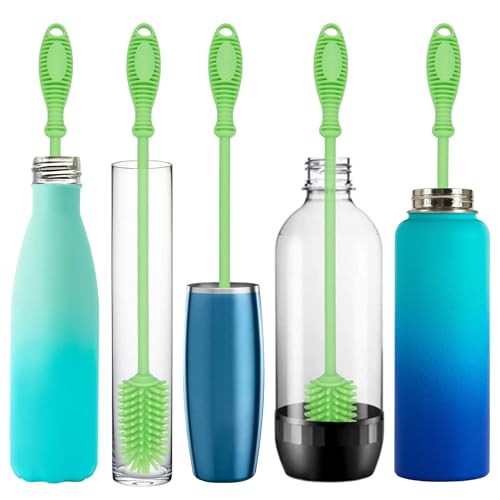 Kitchiny Silicone Bottle Brush 12.5 inch with 2 Straw Cleaners – Green - color: Green
