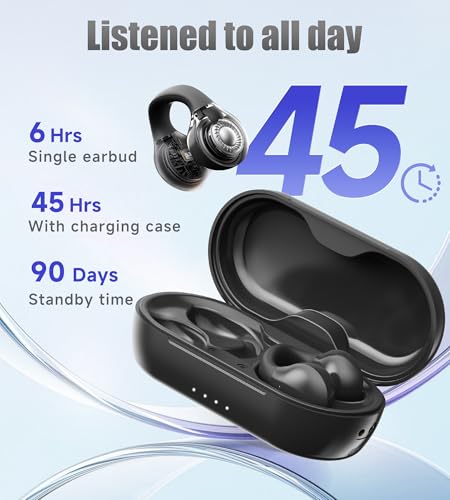 Kinglucky i21 Open Ear Clip On Earbuds Wireless Bluetooth Ear Clip Headphones with Mic,Noise Cancelling, Waterproof IPX4,for Small Ears,Perfect for Running,Sports,Glasses Wearers (Black) - color: Black