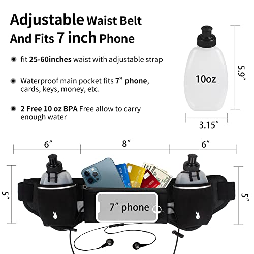 PYFK Running Belt with Water Bottles, Hydration Belt for Men and Women, Water Bottle Holder Running Pouch Water Belt, Fanny Pack Fits 7 inches Phones, Waist pack for Runner Jogging - color: Black