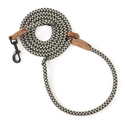 Mile High Life Hands Free Dog Leash, Crossbody Waist Leash with Genuine Leather Connection, Multifunctional Adjustable Slip Lead for Dog Walking Running (Black Khaki, 8FT) - color: Black Khaki, size: 8FT Hands Free