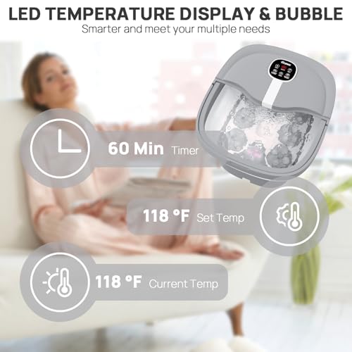 HOSPAN Collapsible Foot Spa Electric Rotary Massage, Foot Bath with Heat, Bubble, Remote, and 24 Motorized Shiatsu Massage Balls. Pedicure Foot Spa for Feet Stress Relief - color: Gray