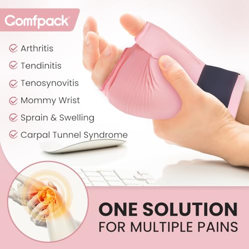 Comfpack Hand Ice Pack Glove for Arthritis Pain Relief, Wrist Ice Pack Wrap for Carpal Tunnel, Reusable Gel Cooling Glove for Tenosynovitis, Swelling, Surgery, Tendonitis - style: Pink