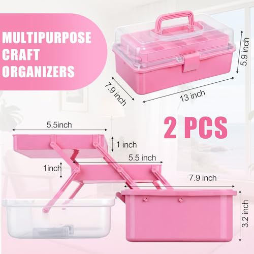 2 Pcs 13 Inch 3-Layer Tackle Box Organizer, Adjustable, Pink - color: Pink