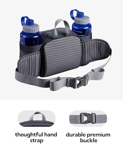 WATERFLY Fanny Pack Waist Bag: Fannie Pack 2 Water Bottle Holders Lumbar Belt Hiking Walking Running Jogging Camping Large Woman Man (Bottle Not Included) - color: Dark Blue