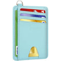 Slim Minimalist Front Pocket Wallet, RFID Blocking Credit Card Holder Wallet with Integrated D-Shackle for Men Women - color: Cowhide Fresh Blue