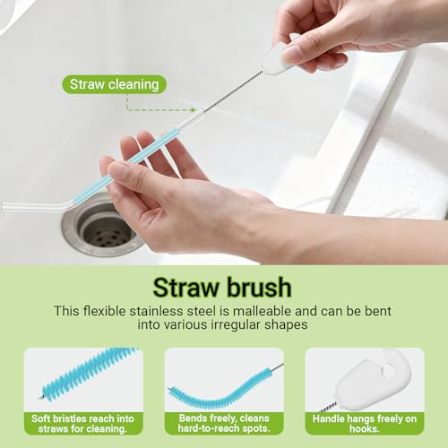 4-in-1 Bottle Brush, 16 Inches Stainless Steel Bottle Cleaner Brush with Long Handle Narrow Neck Bottle Brush, Straw Brush & Lid Brushe for Cleaning Wine Glasses,Coffee Mugs,Tumblers,Wine Decanters - color: Blue-4