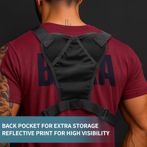 Tactical Breathable Chest Bag, Multi-functional Running Vest, Featuring Reflective Zipper Pocket and Flag Patch, Adjustable Straps, for Night Running, Hiking, Cycling and Fitness Use (Black)