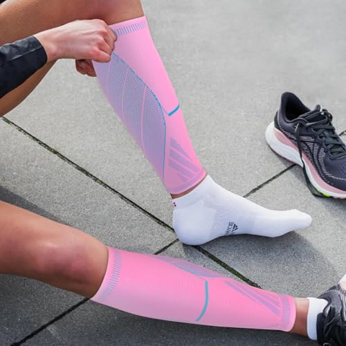 NuCamper Calf Compression Sleeve, Footless Compression Socks for Men Women - color: Pink, size: Medium