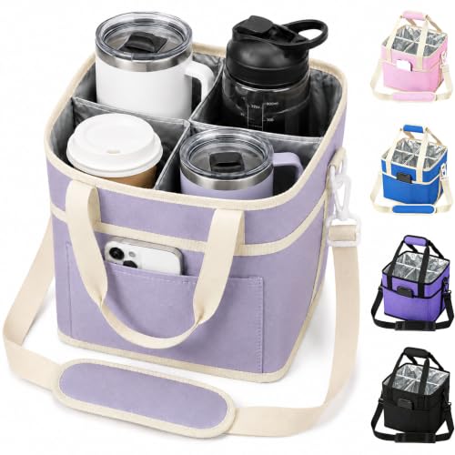 Drink Carrier Tote Bag, Family Size 4 Compartment Drink Carrier - color: Light Purple