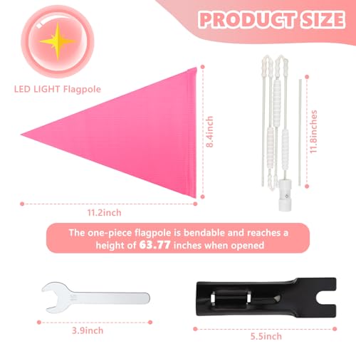 LED Bike Safety Flag Reflective 5.5 ft Lighted Bicycle Safety Flag with Heavy Duty LED Fiberglass Pole Tear-Resistant Waterproof PInk Pennant for Bike - color: Pink